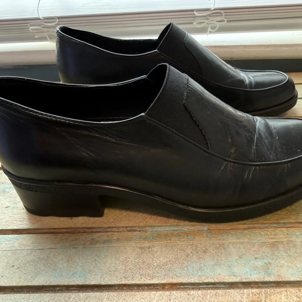 Women’s Spring Step Black‎ Leather Slip-On Shoes loafers size 38